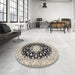 Round Machine Washable Traditional Black Rug in a Office, wshtr723