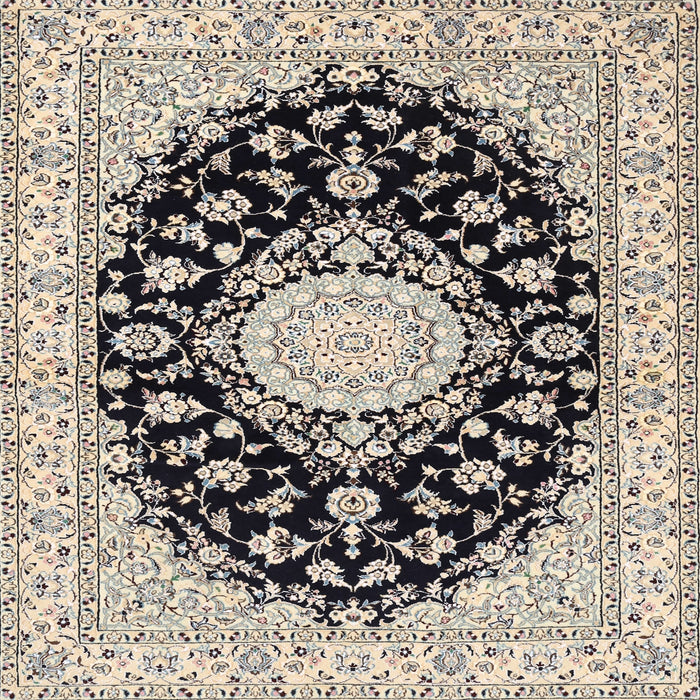 Square Traditional Black Medallion Rug, tr723