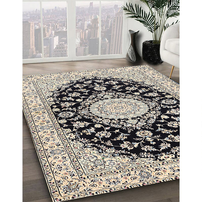 Machine Washable Traditional Black Rug in a Family Room, wshtr723