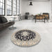 Round Traditional Black Medallion Rug in a Office, tr723