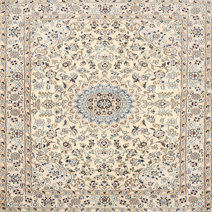 Square Traditional Peach Beige Medallion Rug, tr724