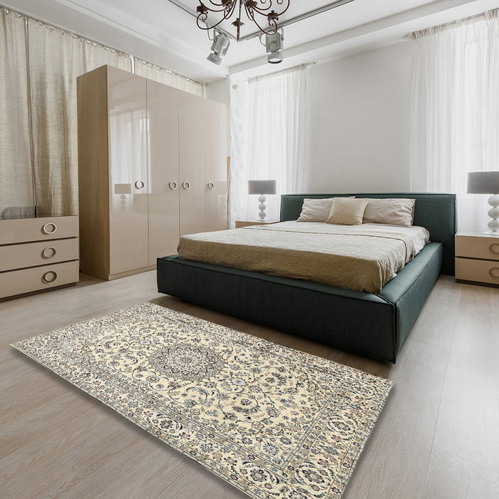 Machine Washable Traditional Vanilla Gold Rug in a Bedroom, wshtr726