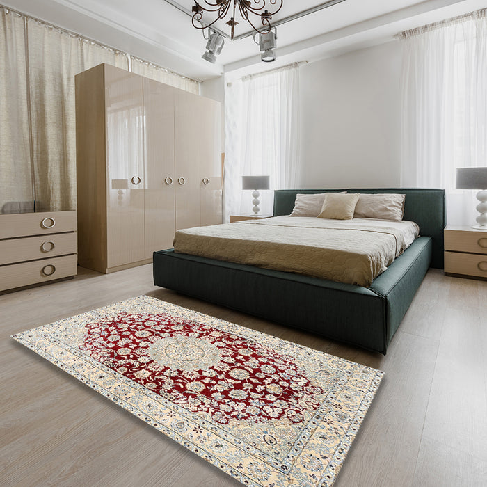 Traditional Rust Pink Medallion Rug in a Bedroom, tr729