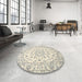 Round Traditional Rosy Brown Pink Medallion Rug in a Office, tr730