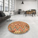 Round Machine Washable Traditional Mahogany Brown Rug in a Office, wshtr733