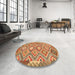 Round Traditional Mahogany Brown Southwestern Rug in a Office, tr733