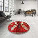 Round Traditional Orange Salmon Pink Animal Rug in a Office, tr734