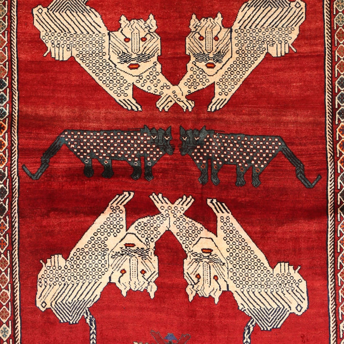 Traditional Orange Salmon Pink Animal Rug, tr734