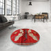Round Machine Washable Traditional Orange Salmon Pink Rug in a Office, wshtr734