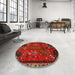 Round Machine Washable Traditional Sienna Brown Rug in a Office, wshtr736