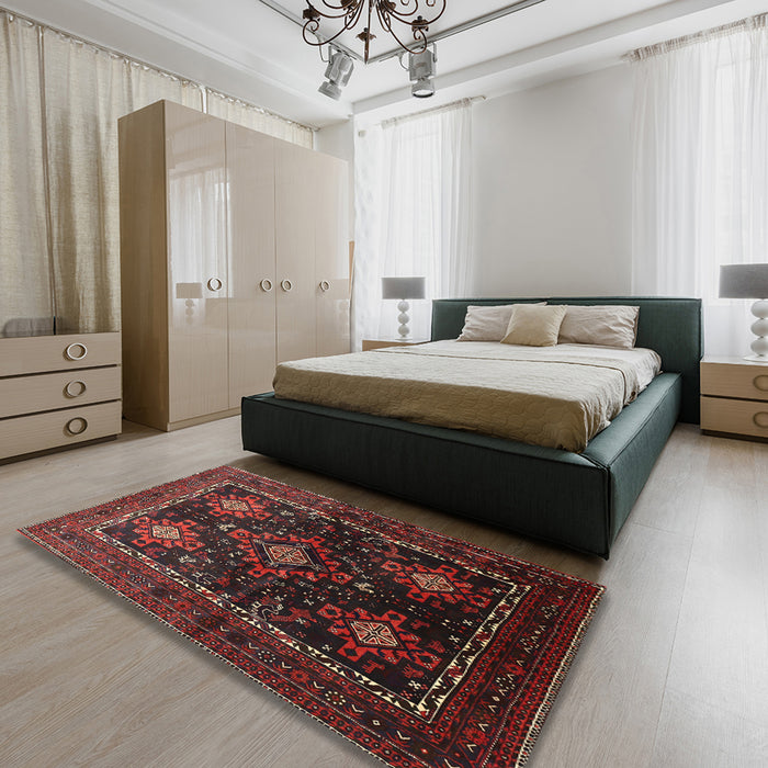 Traditional Reddish Brown Persian Rug in a Bedroom, tr738