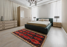 Traditional Reddish Brown Persian Rug in a Bedroom, tr739