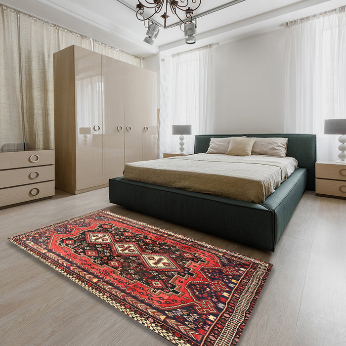 Machine Washable Traditional Saffron Red Rug in a Bedroom, wshtr741