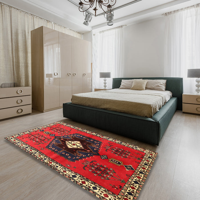 Traditional Brown Persian Rug in a Bedroom, tr742