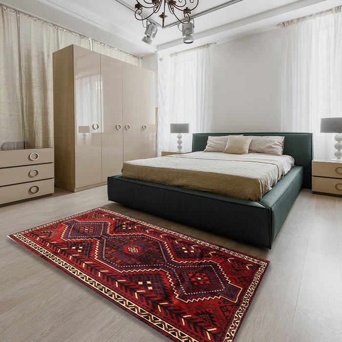 Traditional Reddish Brown Persian Rug in a Bedroom, tr743