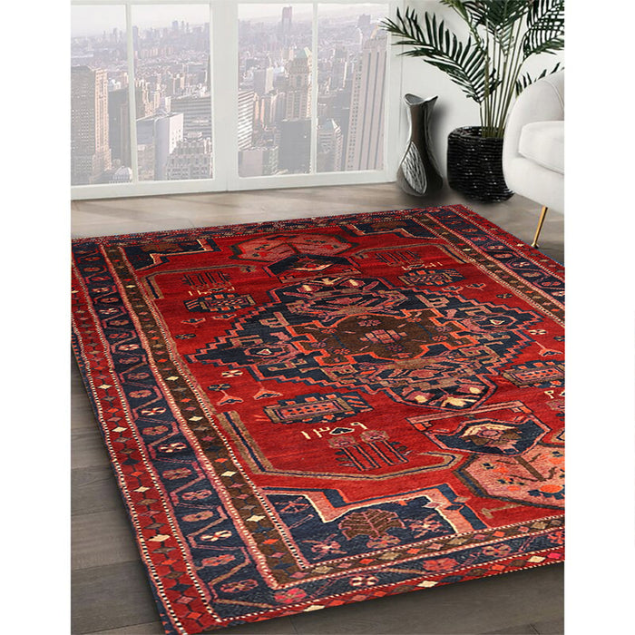 Traditional Chestnut Brown Persian Rug in Family Room, tr744