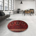 Round Machine Washable Traditional Dark Brown Rug in a Office, wshtr745