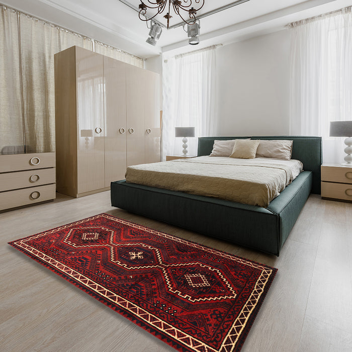 Traditional Dark Brown Persian Rug in a Bedroom, tr745