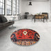 Round Machine Washable Traditional Dark Almond Brown Rug in a Office, wshtr746