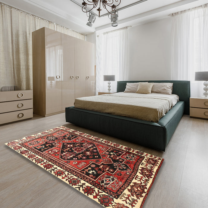 Machine Washable Traditional Saffron Red Rug in a Bedroom, wshtr747