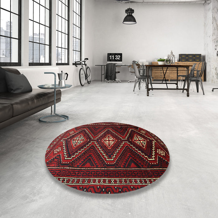 Round Machine Washable Traditional Tomato Red Rug in a Office, wshtr748