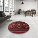 Round Machine Washable Traditional Tomato Red Rug in a Office, wshtr748