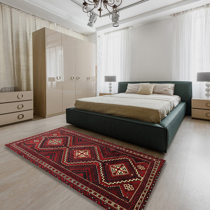 Machine Washable Traditional Tomato Red Rug in a Bedroom, wshtr748
