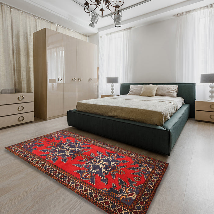 Traditional Brown Persian Rug in a Bedroom, tr749
