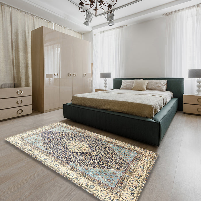 Traditional Light Gold Persian Rug in a Bedroom, tr754