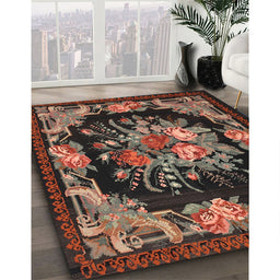 Traditional Bakers Brown Medallion Rug in Family Room, tr757