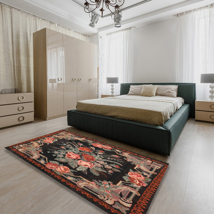 Traditional Bakers Brown Medallion Rug in a Bedroom, tr757