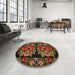 Round Machine Washable Traditional Deep Red Rug in a Office, wshtr759