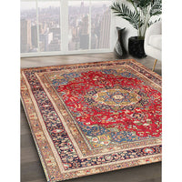 Traditional Fire Brick Red Medallion Rug, tr75