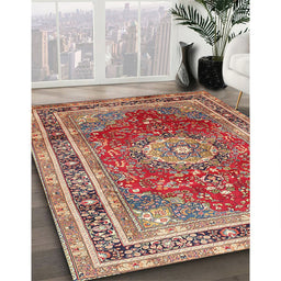 Traditional Fire Brick Red Medallion Rug in Family Room, tr75