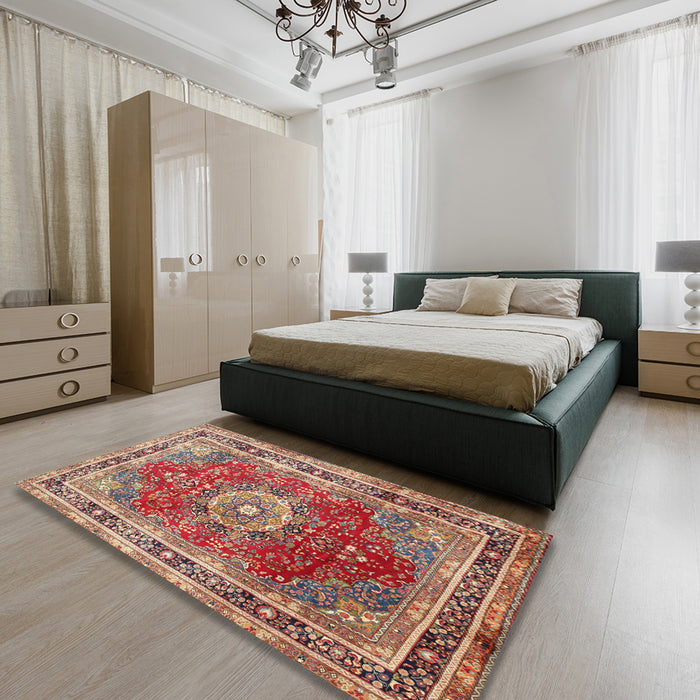 Machine Washable Traditional Fire Brick Red Rug in a Bedroom, wshtr75