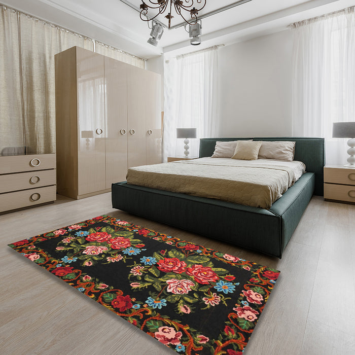 Traditional Oak Brown Medallion Rug in a Bedroom, tr760