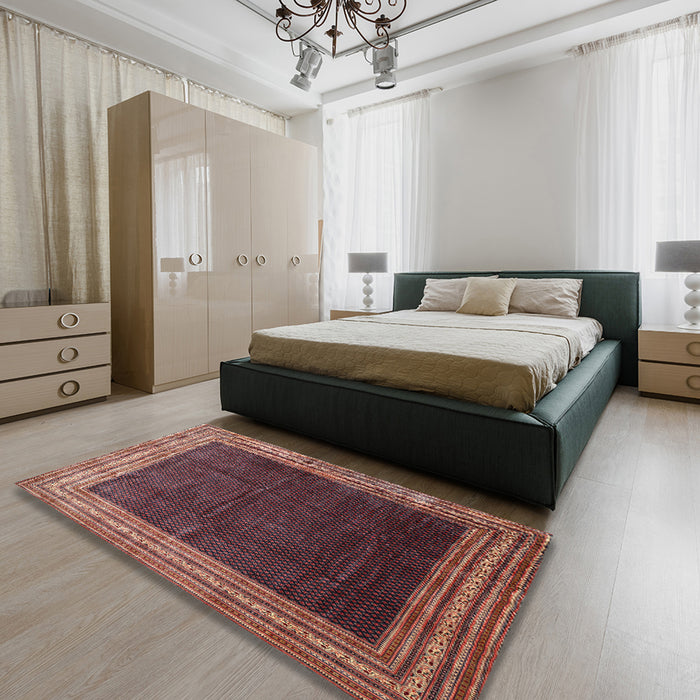 Traditional Orange Salmon Pink Persian Rug in a Bedroom, tr764