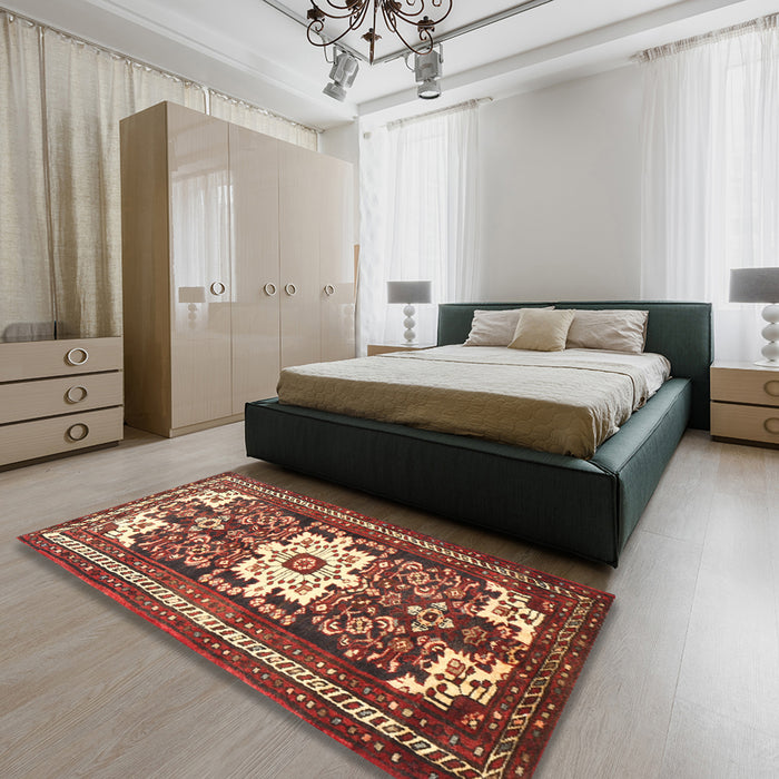 Machine Washable Traditional Tomato Red Rug in a Bedroom, wshtr768