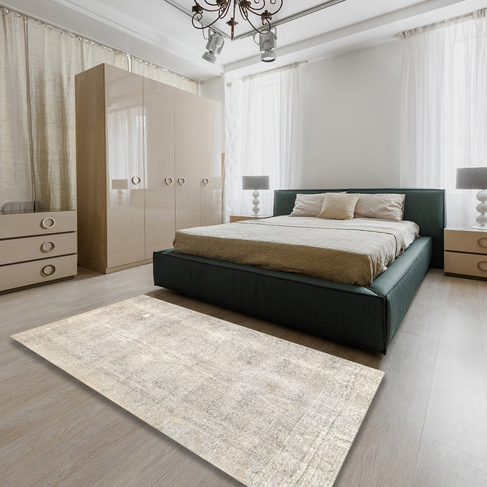 Machine Washable Traditional Tan Brown Rug in a Bedroom, wshtr770