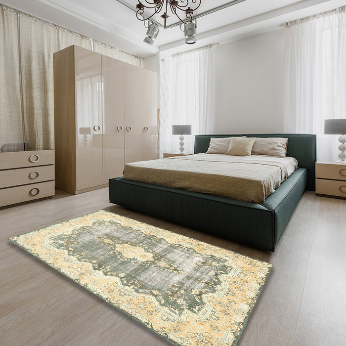 Traditional Khaki Gold Persian Rug in a Bedroom, tr771