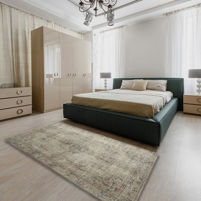 Traditional Khaki Green Persian Rug in a Bedroom, tr773