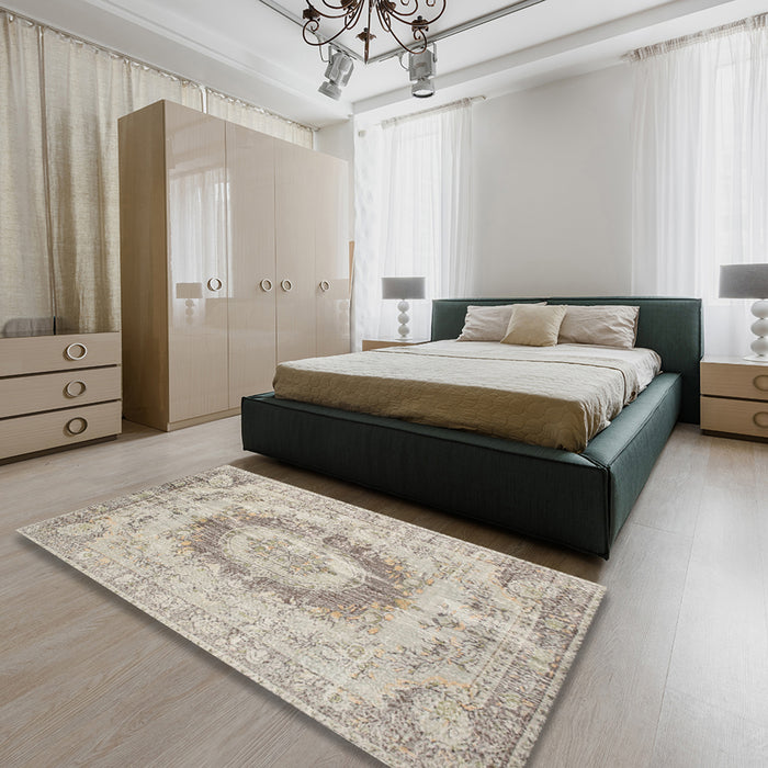 Traditional Camel Brown Persian Rug in a Bedroom, tr774