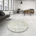 Round Machine Washable Traditional Dark White Beige Rug in a Office, wshtr776