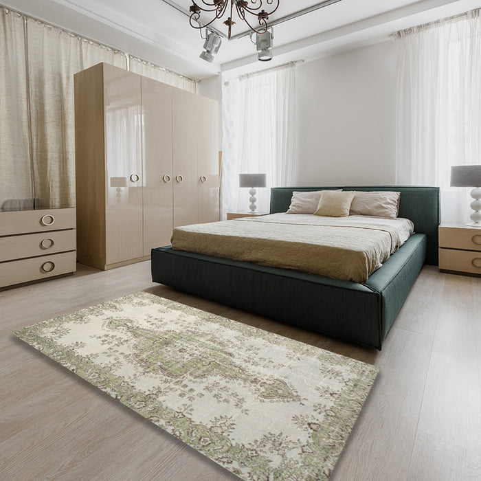 Traditional Desert Sand Beige Persian Rug in a Bedroom, tr777