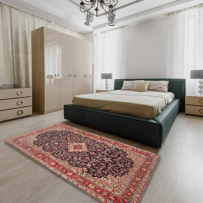 Traditional Brown Red Medallion Rug in a Bedroom, tr77