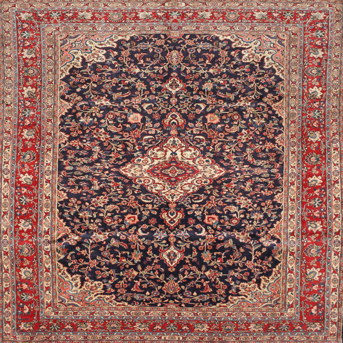 Square Traditional Brown Red Medallion Rug, tr77