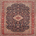 Round Machine Washable Traditional Brown Red Rug, wshtr77