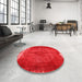 Round Machine Washable Traditional Red Rug in a Office, wshtr781