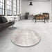 Round Machine Washable Traditional Dark White Beige Rug in a Office, wshtr782