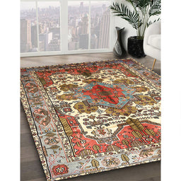 Traditional Dark Sienna Brown Persian Rug in Family Room, tr783